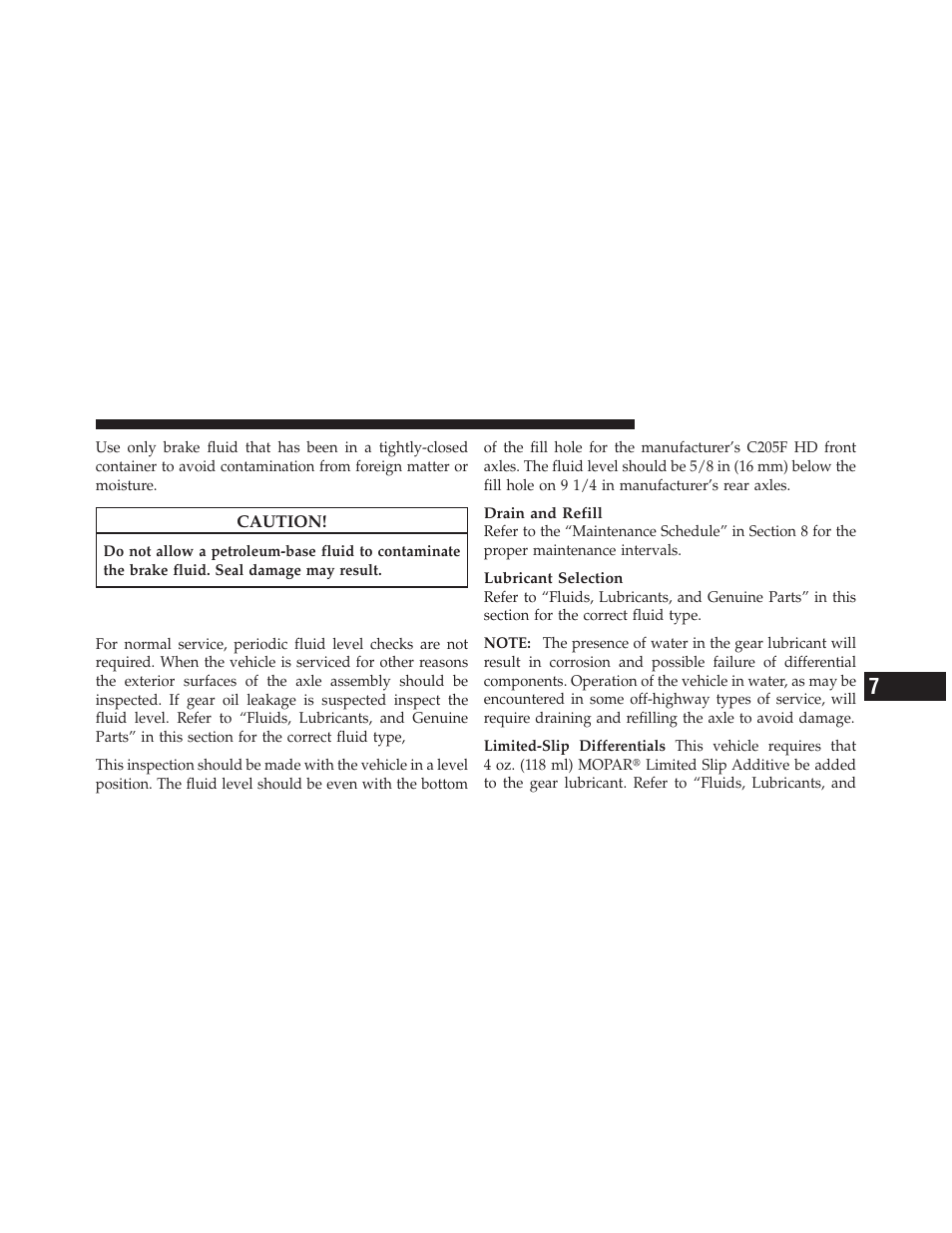 Rear axle and four-wheel drive front, Driving axle fluid level | Ram Trucks 2009 1500 - Owner Manual User Manual | Page 467 / 543