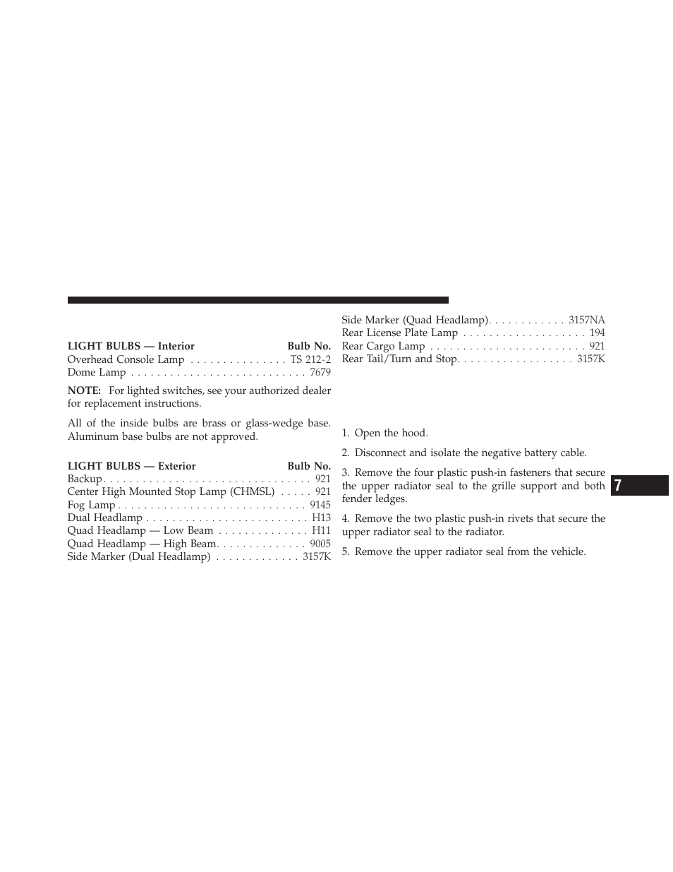 Replacement light bulbs, Bulb replacement, Dual or quad headlamp/front park and | Turn signal — if equipped | Ram Trucks 2009 1500 - Owner Manual User Manual | Page 483 / 543