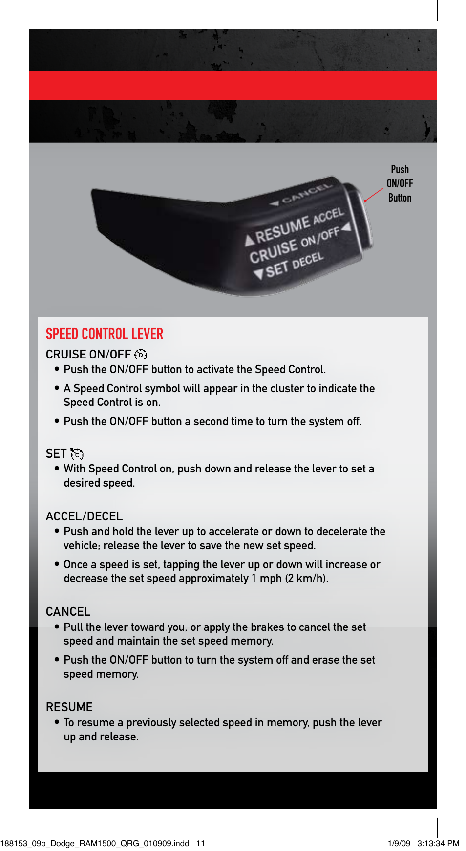 Speed control lever | Ram Trucks 2009 1500 - Quick Reference Guide User Manual | Page 10 / 12