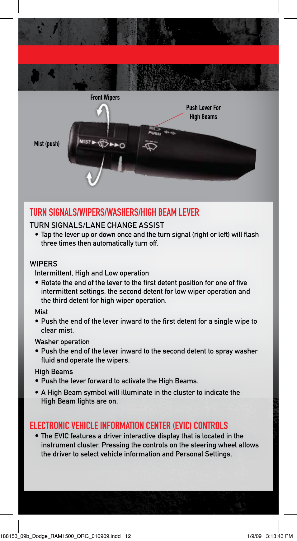 Turn signals/wipers/washers/high beam lever | Ram Trucks 2009 1500 - Quick Reference Guide User Manual | Page 11 / 12