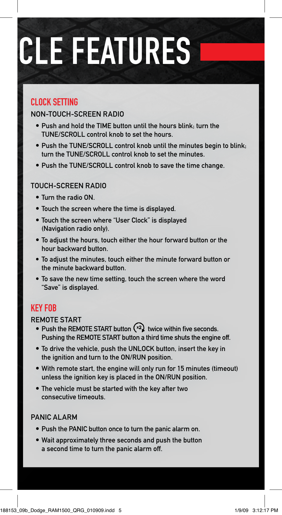 Vehicle features | Ram Trucks 2009 1500 - Quick Reference Guide User Manual | Page 5 / 12