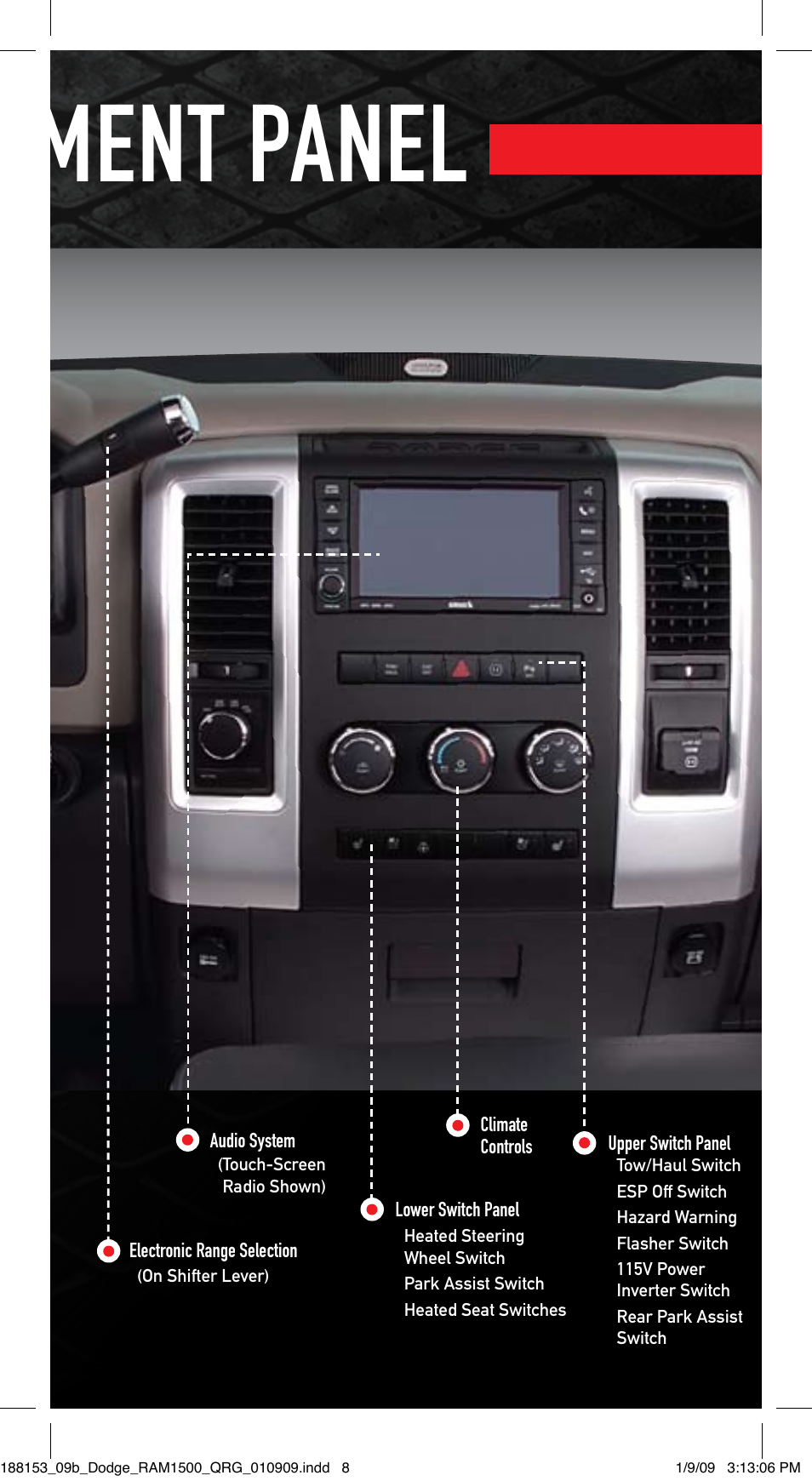 Instrument panel | Ram Trucks 2009 1500 - Quick Reference Guide User Manual | Page 7 / 12