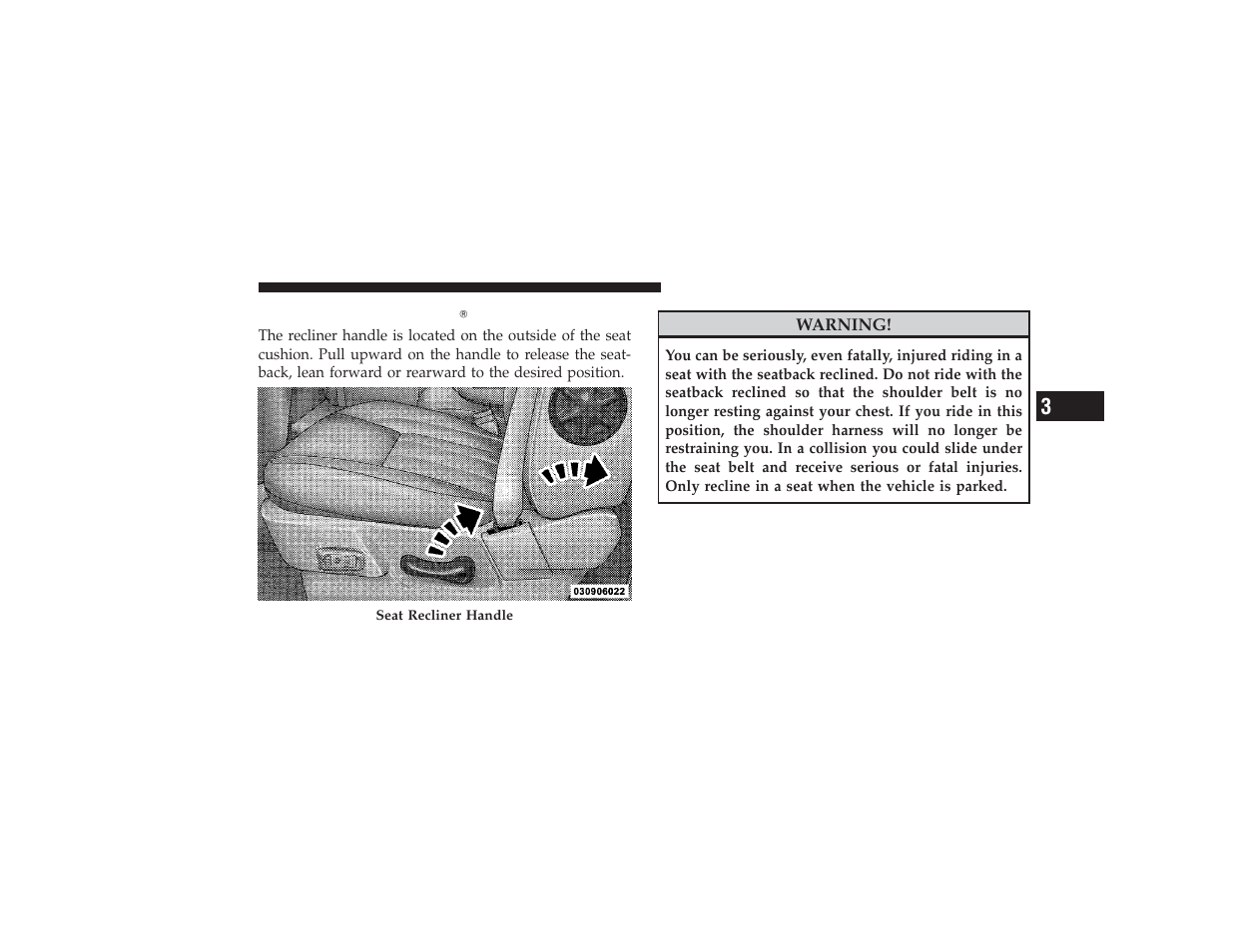 Reclining seats (quad cab models), Reclining seats (quad cab௡ models) | Ram Trucks 2009 3500 - Owner Manual User Manual | Page 123 / 532