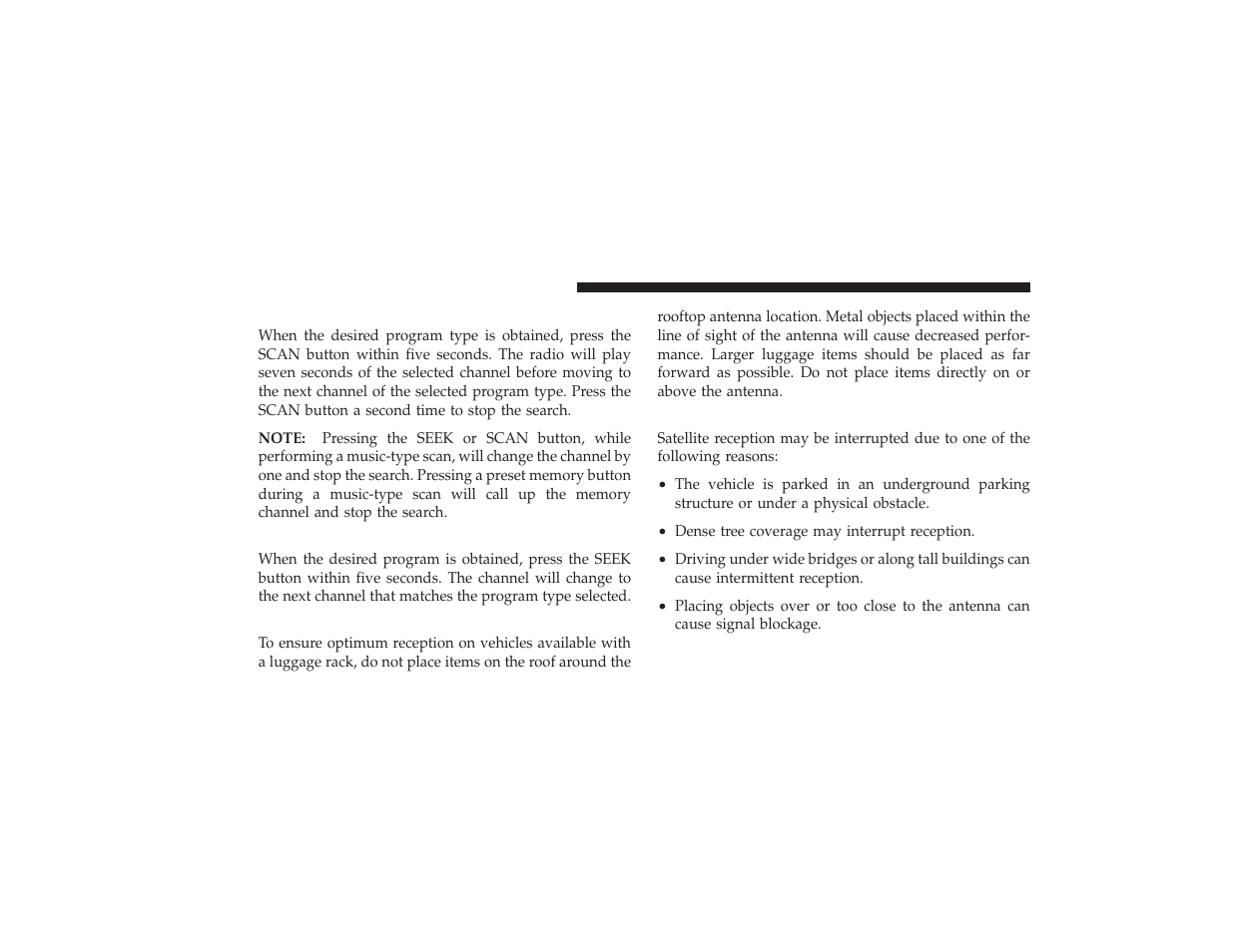 Pty button scan, Pty button seek, Satellite antenna | Reception quality | Ram Trucks 2009 3500 - Owner Manual User Manual | Page 232 / 532