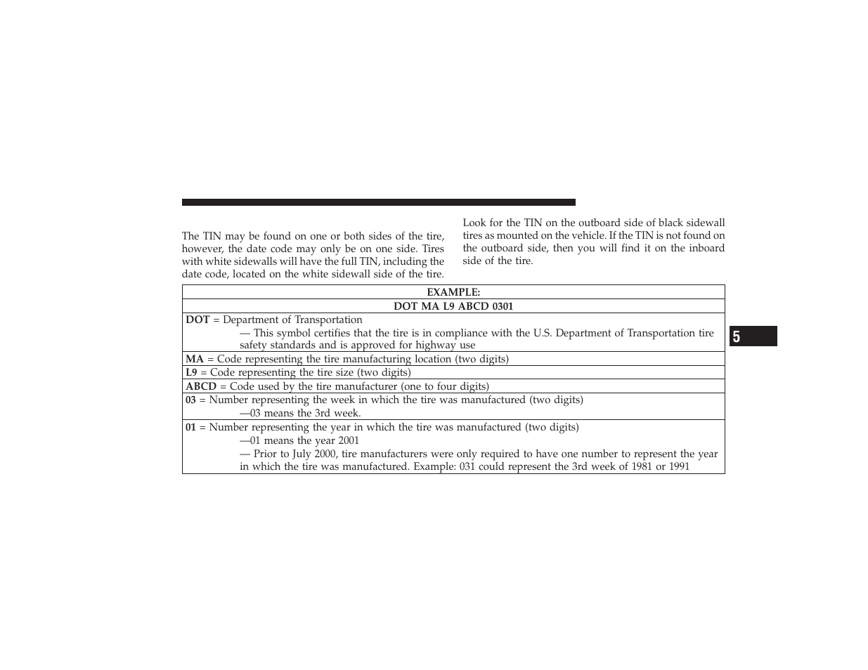 Tire identification number (tin) | Ram Trucks 2009 3500 - Owner Manual User Manual | Page 351 / 532