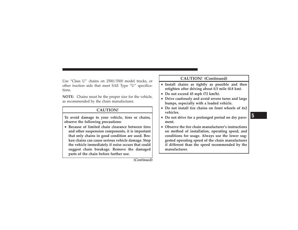 Tire chains | Ram Trucks 2009 3500 - Owner Manual User Manual | Page 363 / 532