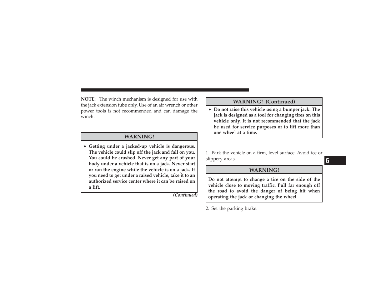 Tire changing procedure, Preparations | Ram Trucks 2009 3500 - Owner Manual User Manual | Page 411 / 532