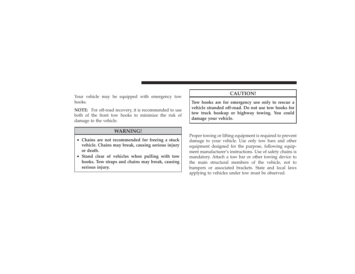 Emergency tow hooks - if equipped, Towing a disabled vehicle, Emergency tow hooks — if equipped | Ram Trucks 2009 3500 - Owner Manual User Manual | Page 424 / 532