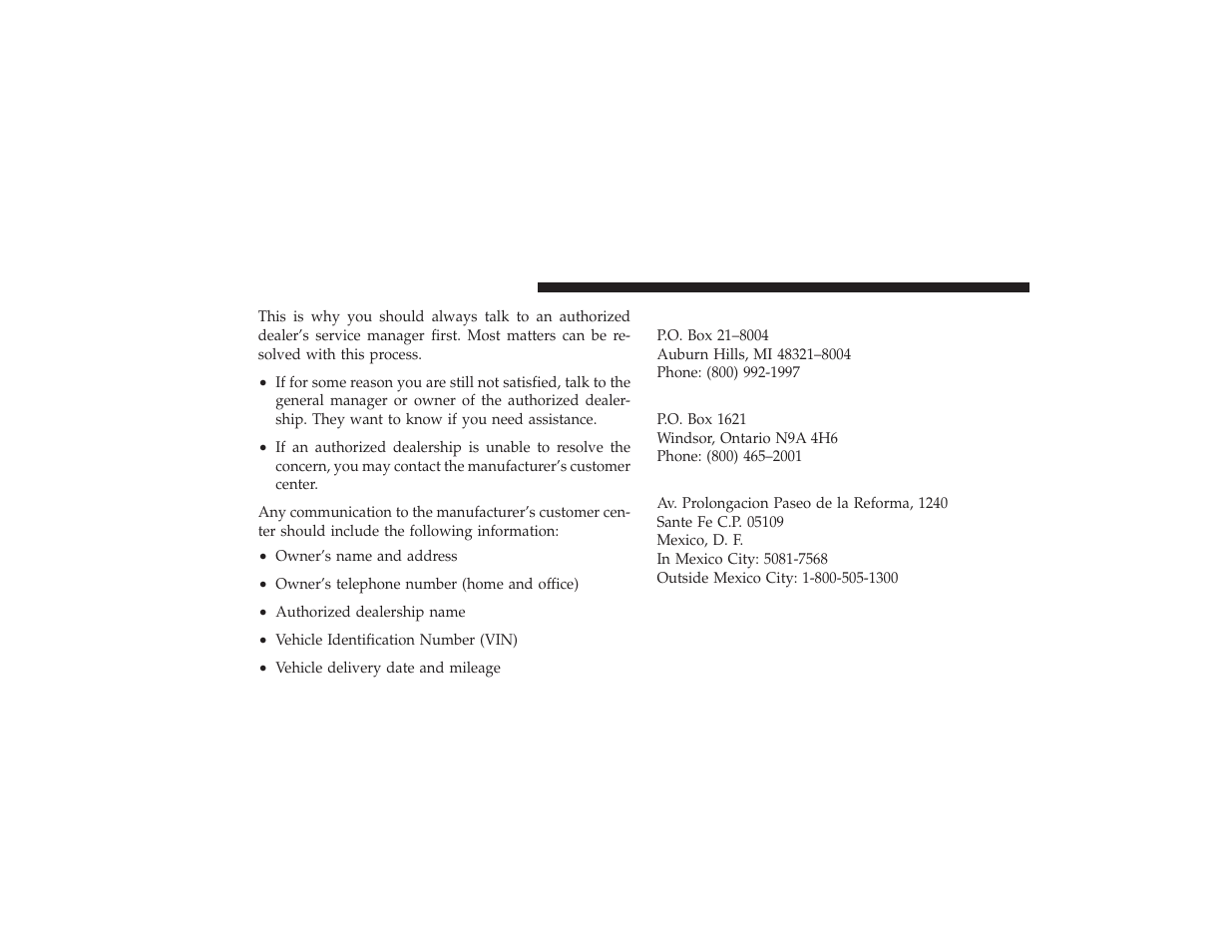 Chrysler llc customer center, Chrysler canada inc. customer center, In mexico contact | Ram Trucks 2009 3500 - Owner Manual User Manual | Page 504 / 532