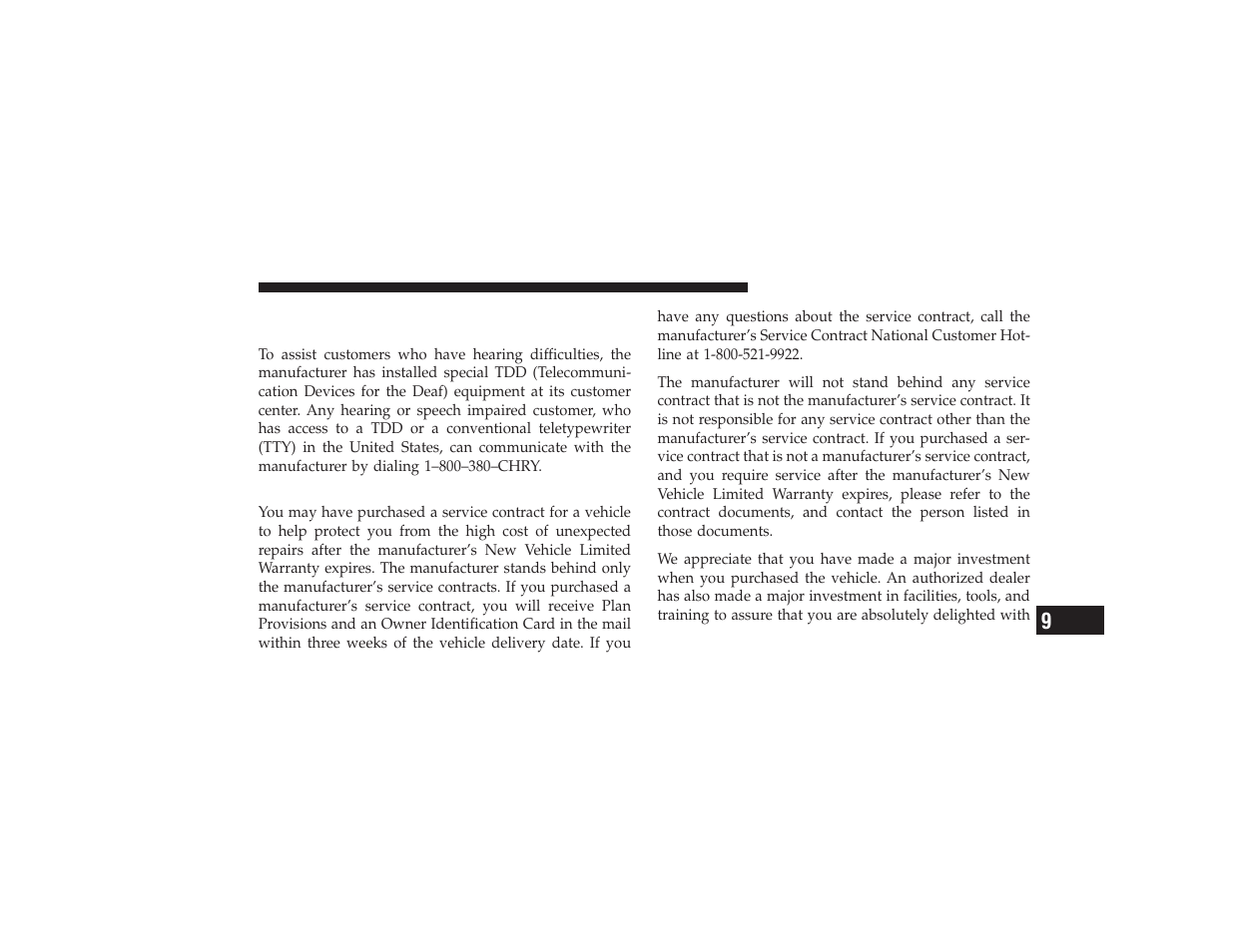 Service contract, Customer assistance for the hearing or, Speech impaired (tdd/tty) | Ram Trucks 2009 3500 - Owner Manual User Manual | Page 505 / 532