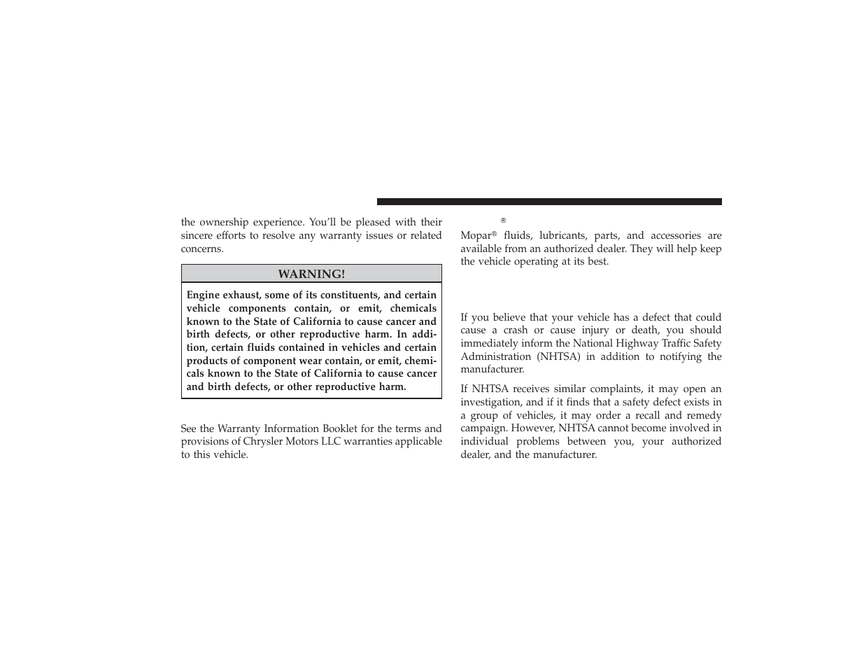 Warranty information (u.s. vehicles only), Mopar parts, Reporting safety defects | In the 50 united states and washington, d.c, Mopar௡ parts, In the 50 united states and washington | Ram Trucks 2009 3500 - Owner Manual User Manual | Page 506 / 532