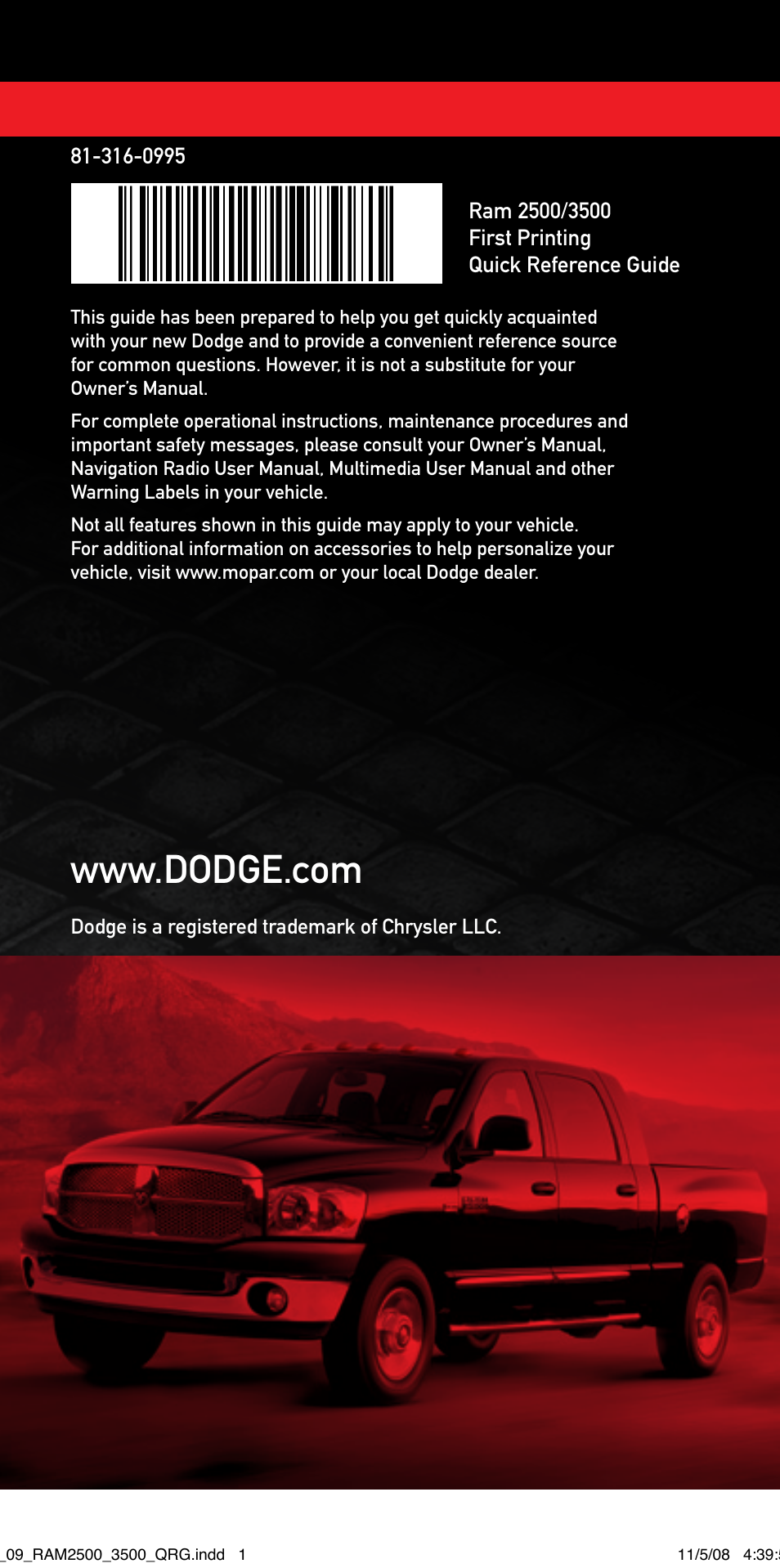 Ram Trucks 2009 3500 - Quick Reference Guide User Manual | Page 12 / 12