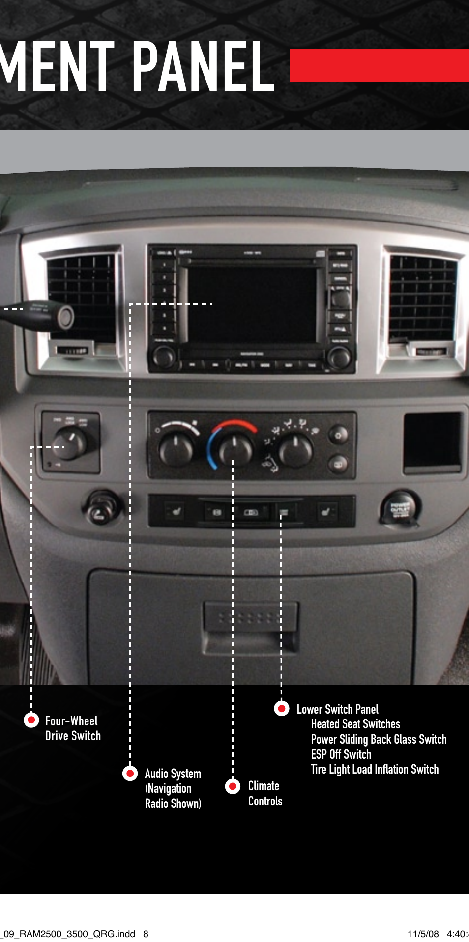 Instrument panel | Ram Trucks 2009 3500 - Quick Reference Guide User Manual | Page 7 / 12