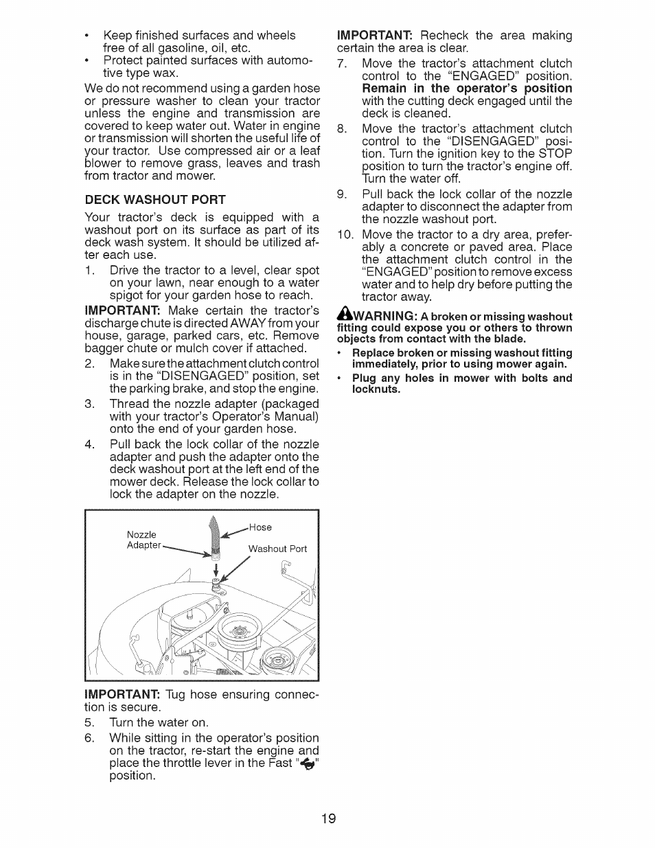 Deck washout port | Craftsman 917.28921 User Manual | Page 19 / 64
