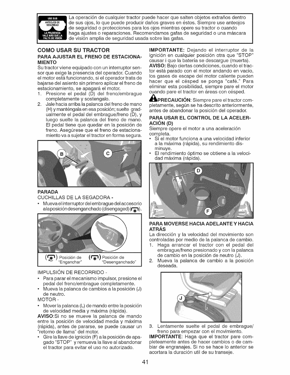 Como usar su tractor | Craftsman 917.28921 User Manual | Page 41 / 64