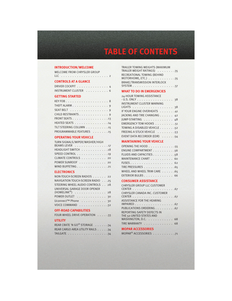 Dodge 2010 Dakota User Manual | Page 3 / 76