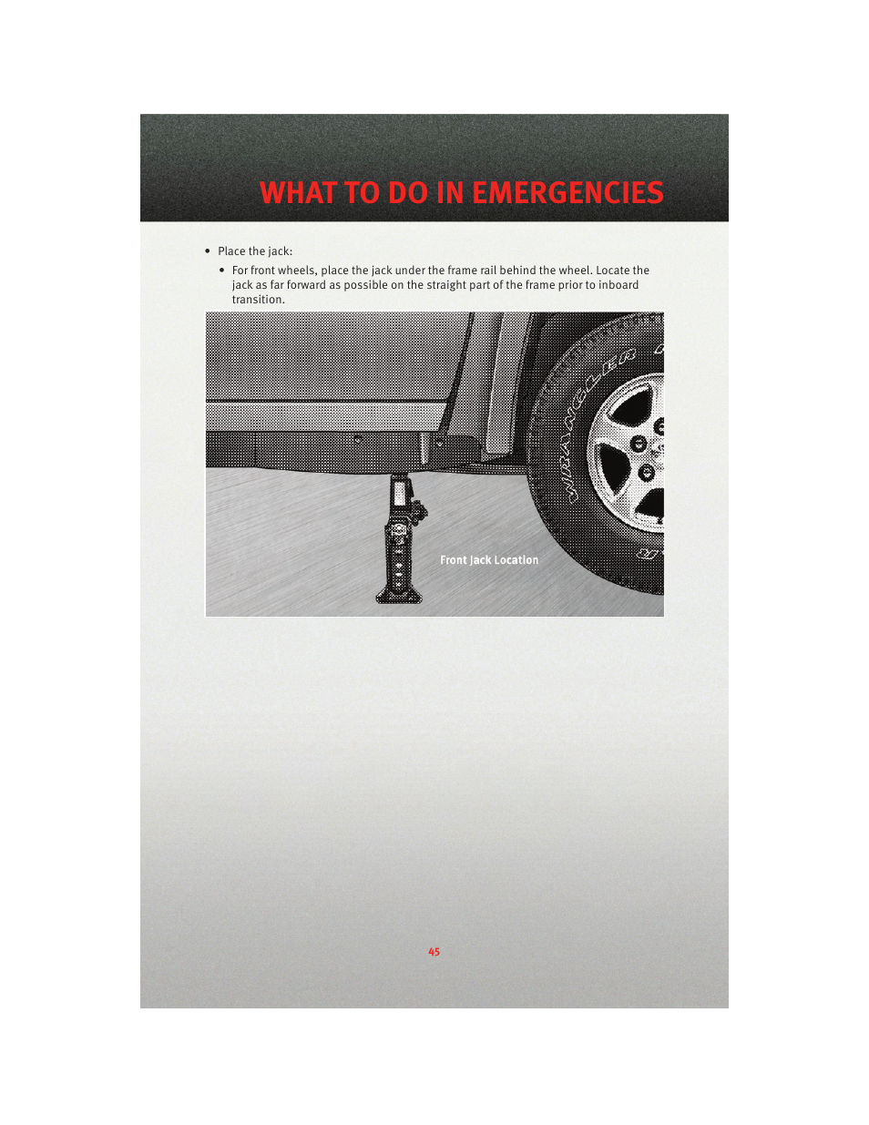 What to do in emergencies | Dodge 2010 Dakota User Manual | Page 47 / 76