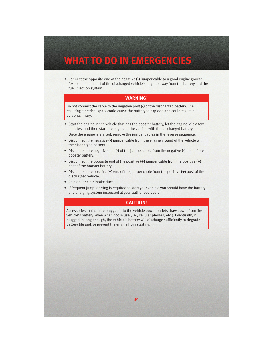 What to do in emergencies | Dodge 2010 Dakota User Manual | Page 52 / 76