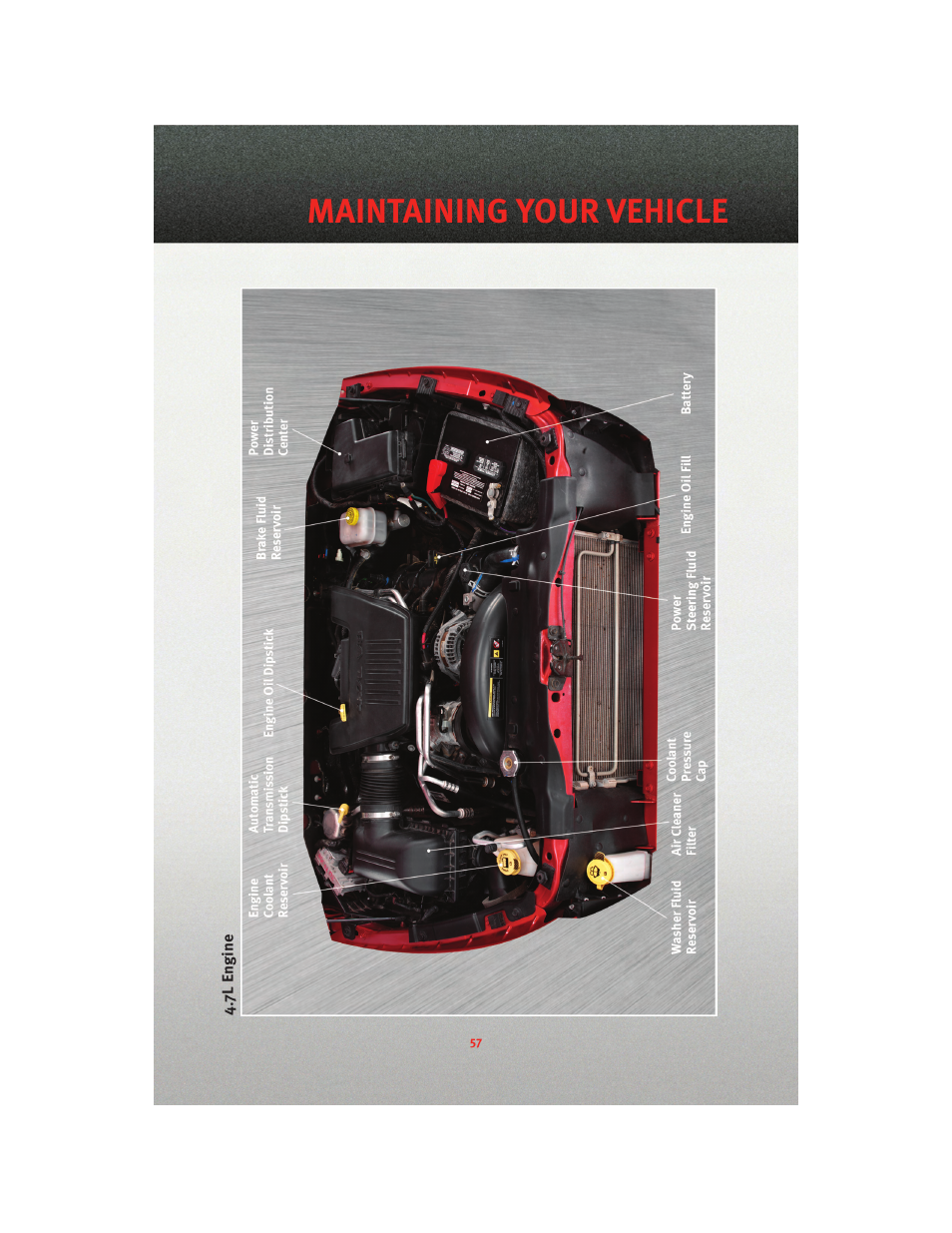 7l engine, Maintaining your vehicle | Dodge 2010 Dakota User Manual | Page 59 / 76