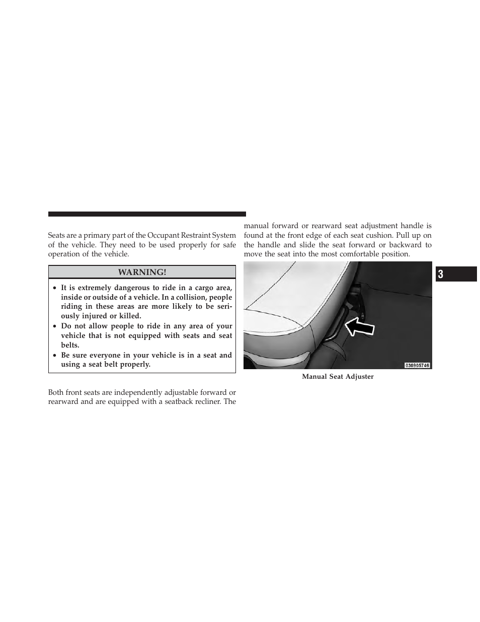Seats, Manual seat adjuster — if equipped | Ram Trucks 2010 3500 - Owner Manual User Manual | Page 103 / 616