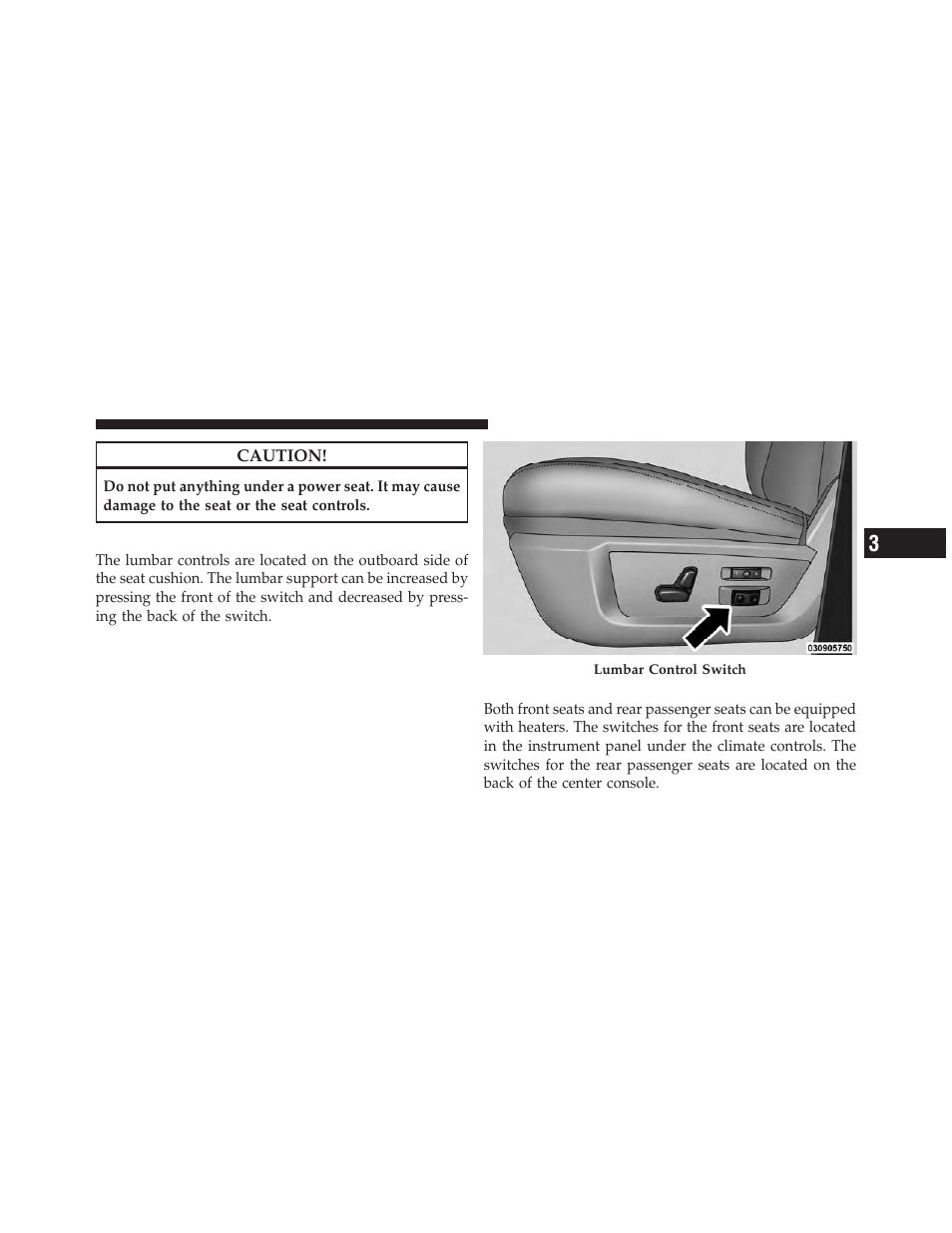 Power lumbar — if equipped, Heated seats — if equipped | Ram Trucks 2010 3500 - Owner Manual User Manual | Page 107 / 616