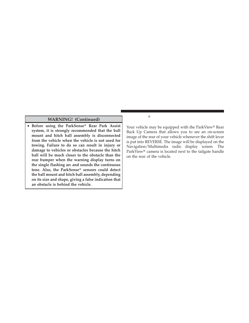 Parkviewĥ rear back up camera — if equipped, Parkview௡ rear back up camera — if, Equipped | Ram Trucks 2010 3500 - Owner Manual User Manual | Page 142 / 616