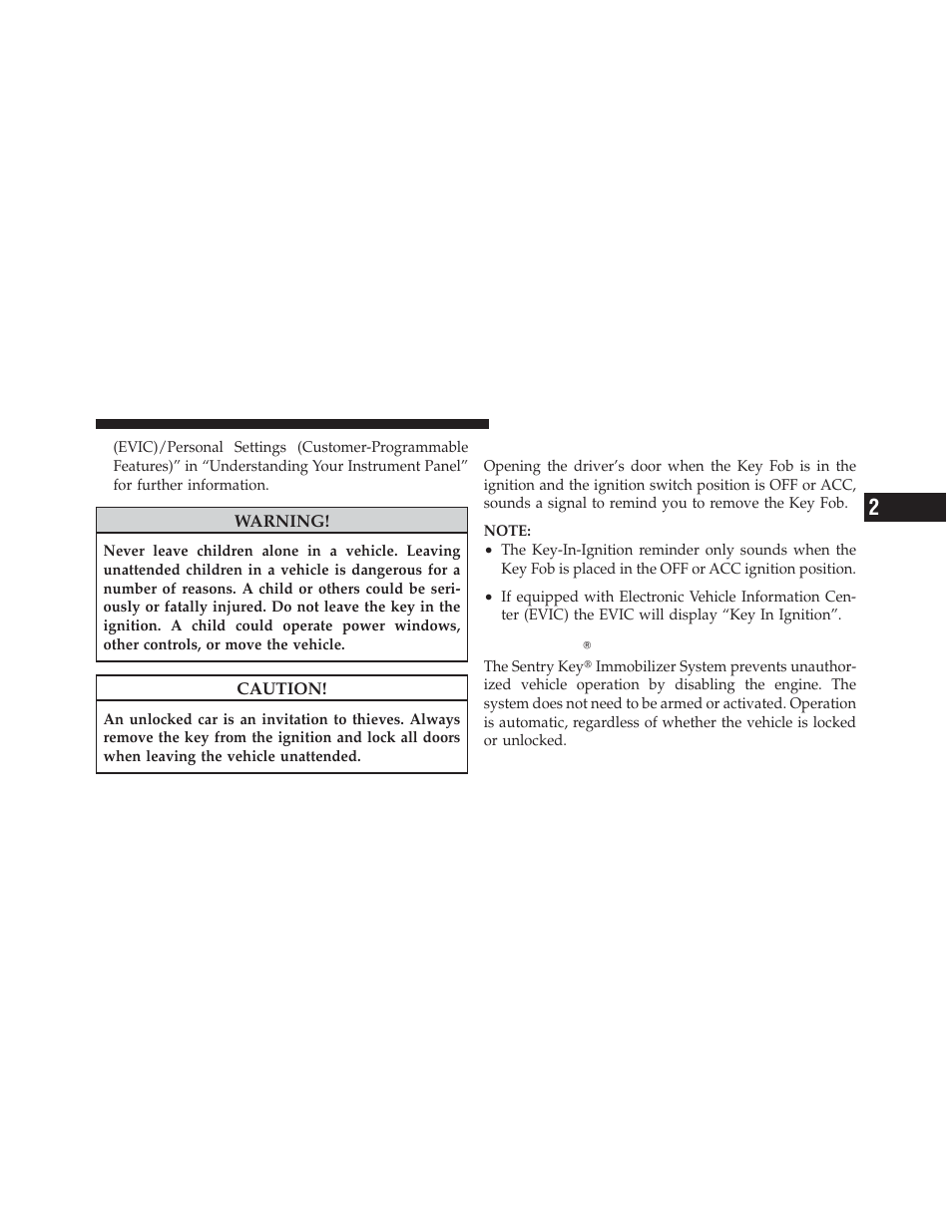 Key-in-ignition reminder, Sentry keyĥ, Sentry key | Ram Trucks 2010 3500 - Owner Manual User Manual | Page 17 / 616