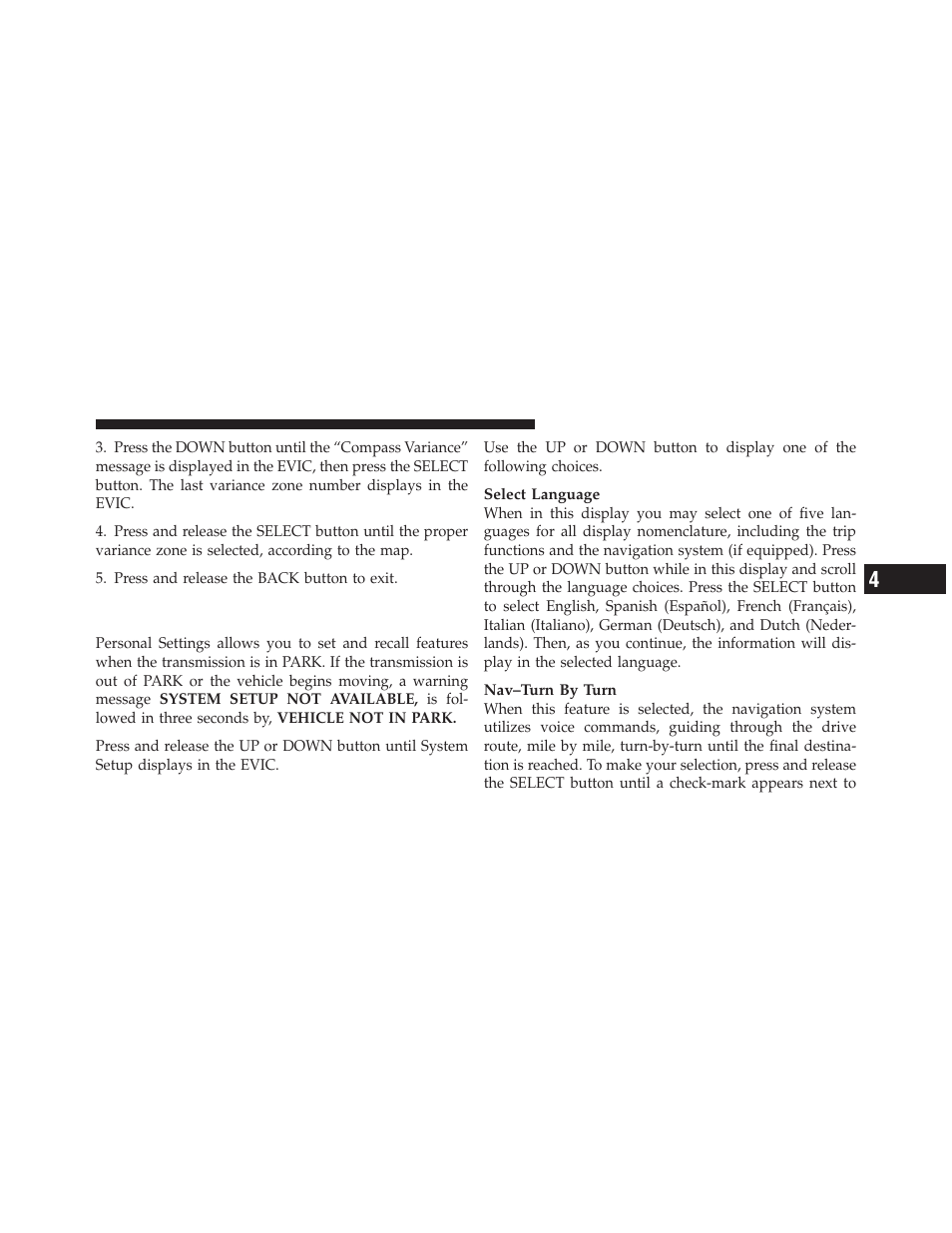 Customer-programmable features (system setup), Customer-programmable features (system, Setup) | Ram Trucks 2010 3500 - Owner Manual User Manual | Page 237 / 616