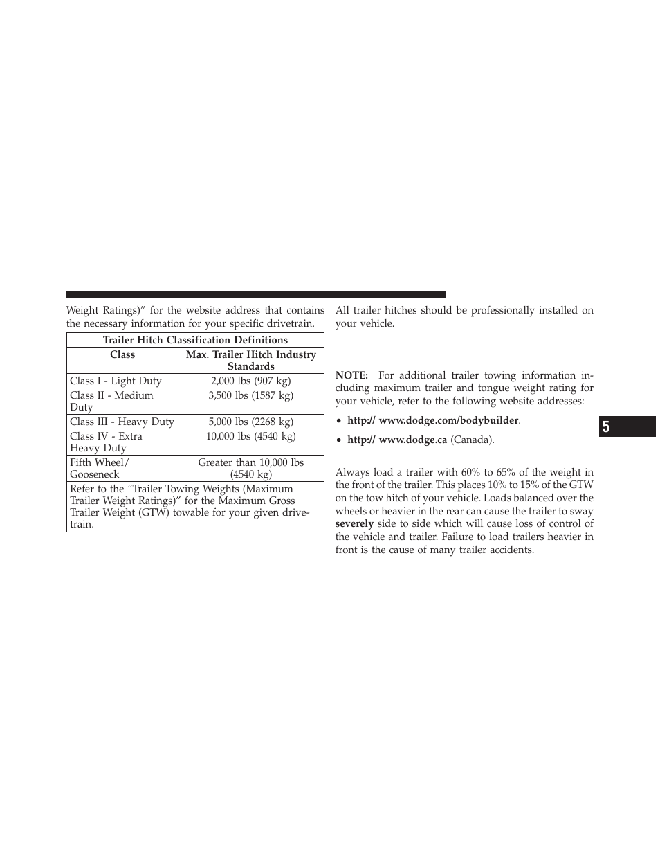 Trailer and tongue weight, Trailer towing weights (maximum trailer, Weight ratings) | Ram Trucks 2010 3500 - Owner Manual User Manual | Page 451 / 616