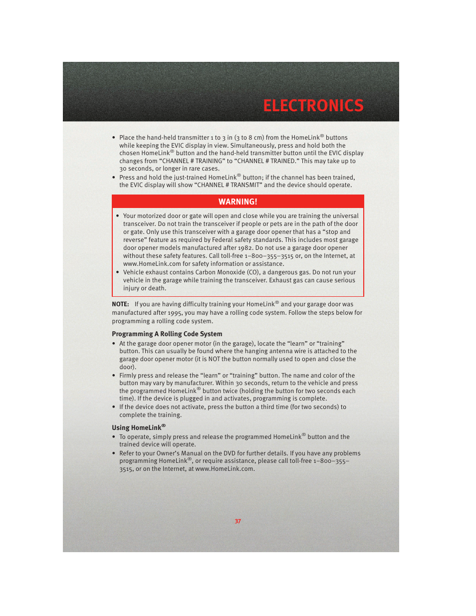 Electronics, Warning | Ram Trucks 2010 3500 - User Guide User Manual | Page 39 / 96