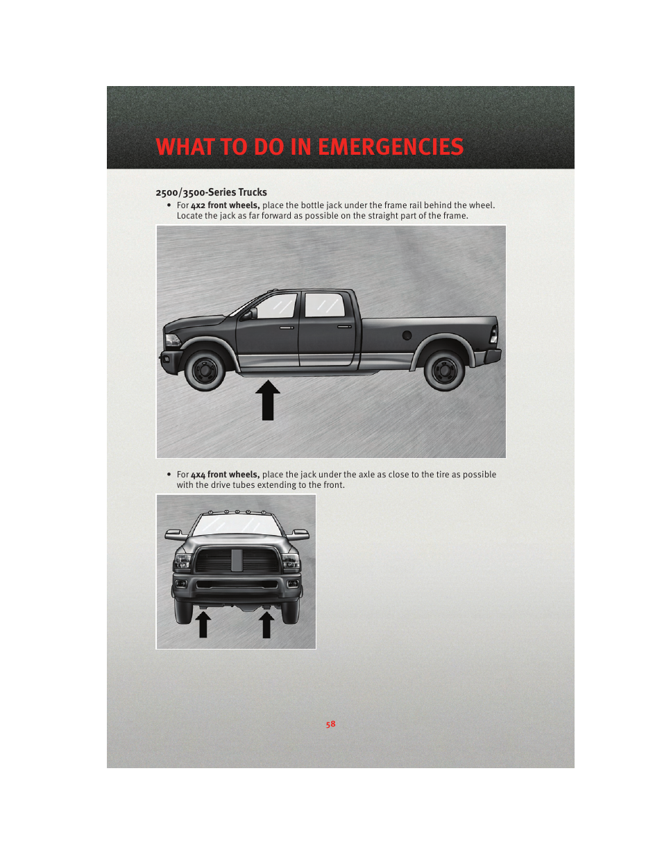 What to do in emergencies | Ram Trucks 2010 3500 - User Guide User Manual | Page 60 / 96