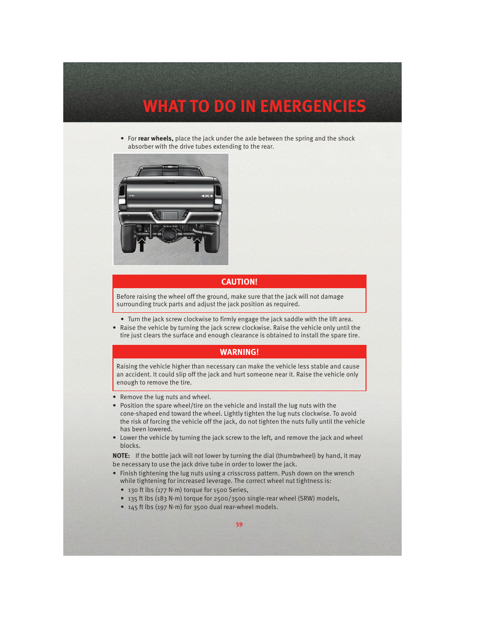 What to do in emergencies | Ram Trucks 2010 3500 - User Guide User Manual | Page 61 / 96