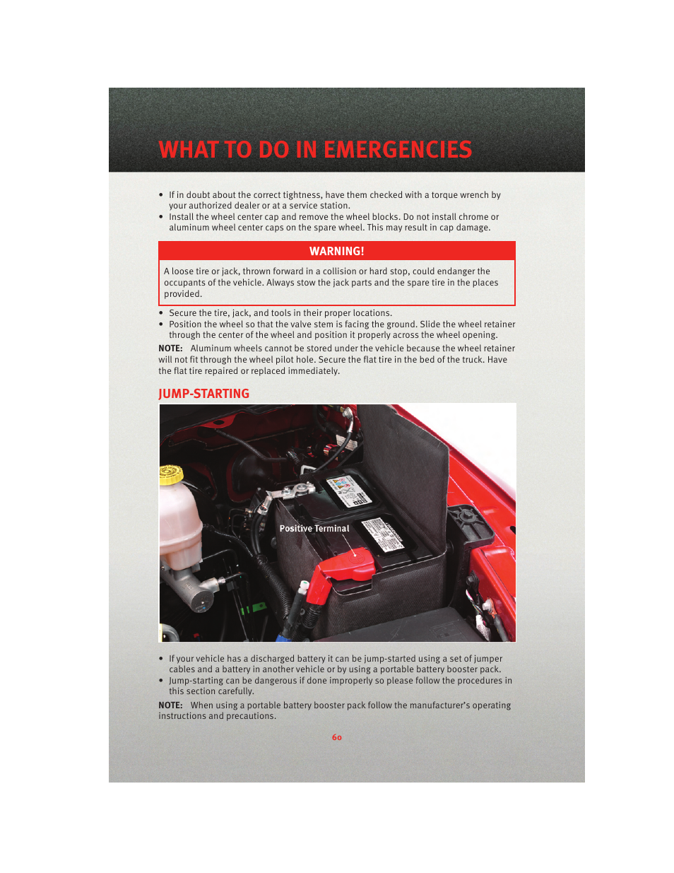 Jump-starting, What to do in emergencies | Ram Trucks 2010 3500 - User Guide User Manual | Page 62 / 96