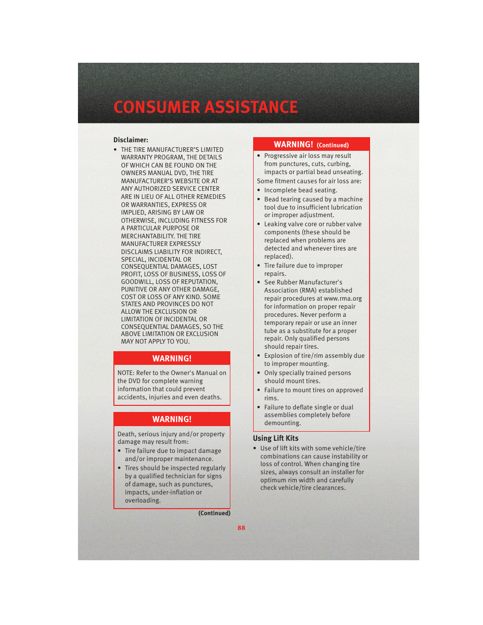 Consumer assistance | Ram Trucks 2010 3500 - User Guide User Manual | Page 90 / 96