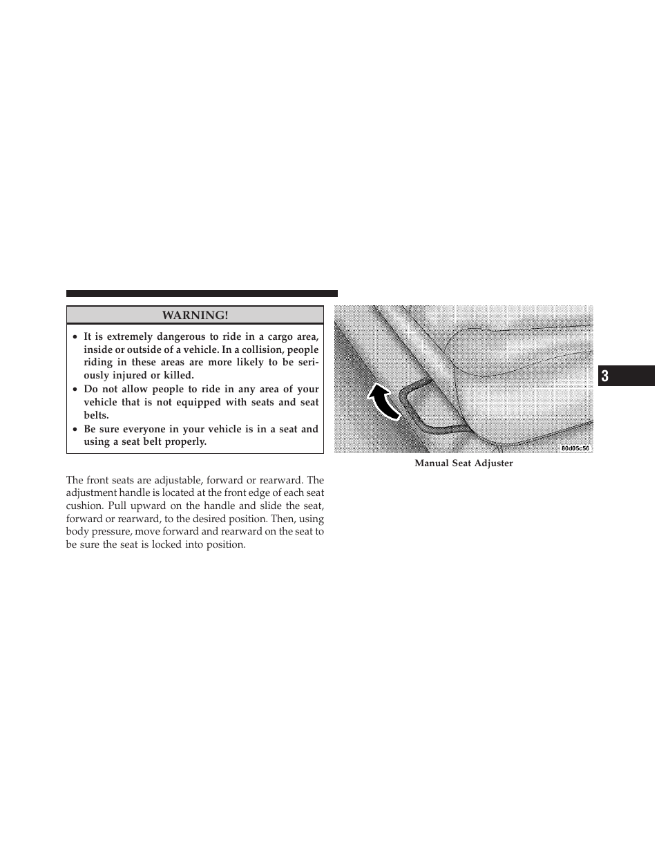 Manual seat adjuster — if equipped | Ram Trucks 2010 Chassis Cab User Manual | Page 119 / 423