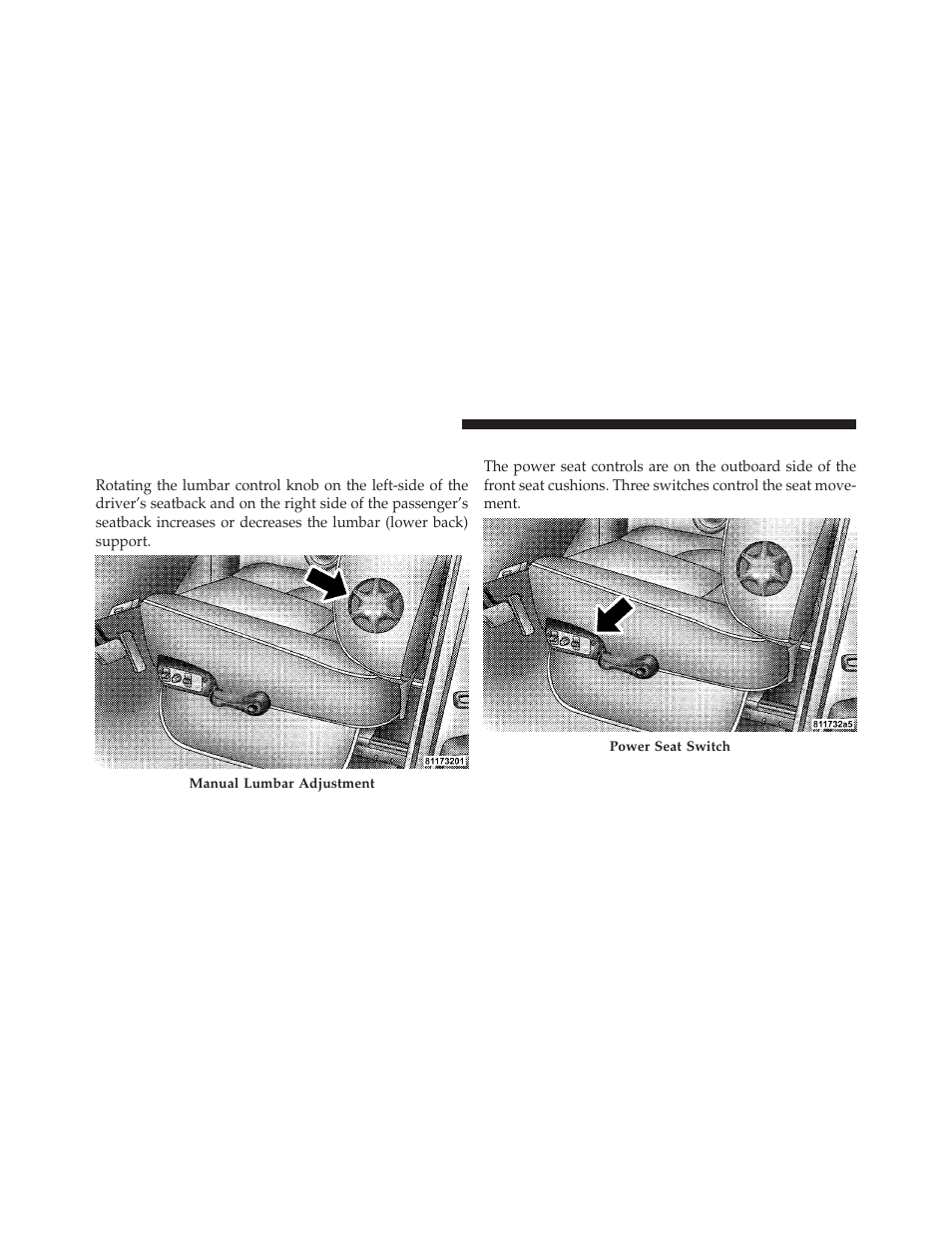 Power seats — if equipped, Manual rotary lumbar support, Adjustment — if equipped | Ram Trucks 2010 Chassis Cab User Manual | Page 122 / 423