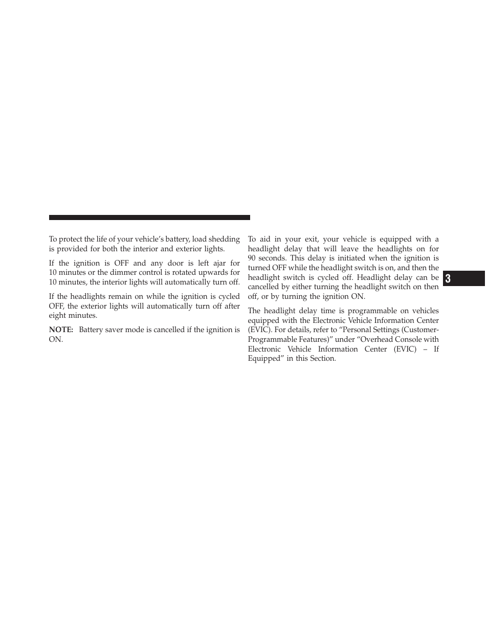 Battery saver, Headlight delay | Ram Trucks 2010 Chassis Cab User Manual | Page 129 / 423