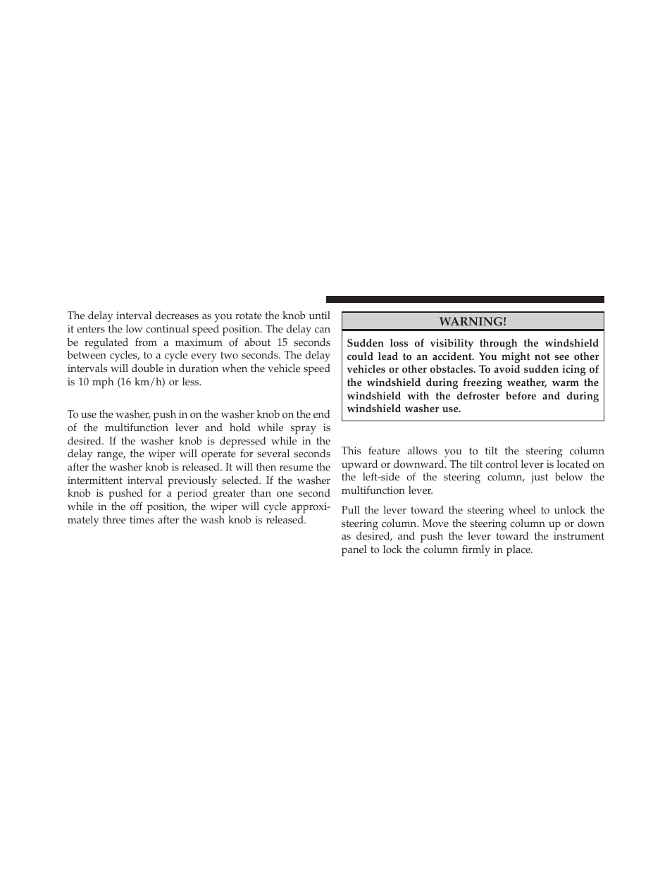 Windshield washers, Tilt steering column | Ram Trucks 2010 Chassis Cab User Manual | Page 134 / 423