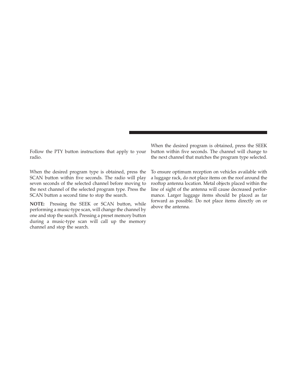 Using the pty (program type) button — if equipped, Pty button scan, Pty button seek | Satellite antenna, Using the pty (program type) button, If equipped | Ram Trucks 2010 Chassis Cab User Manual | Page 190 / 423