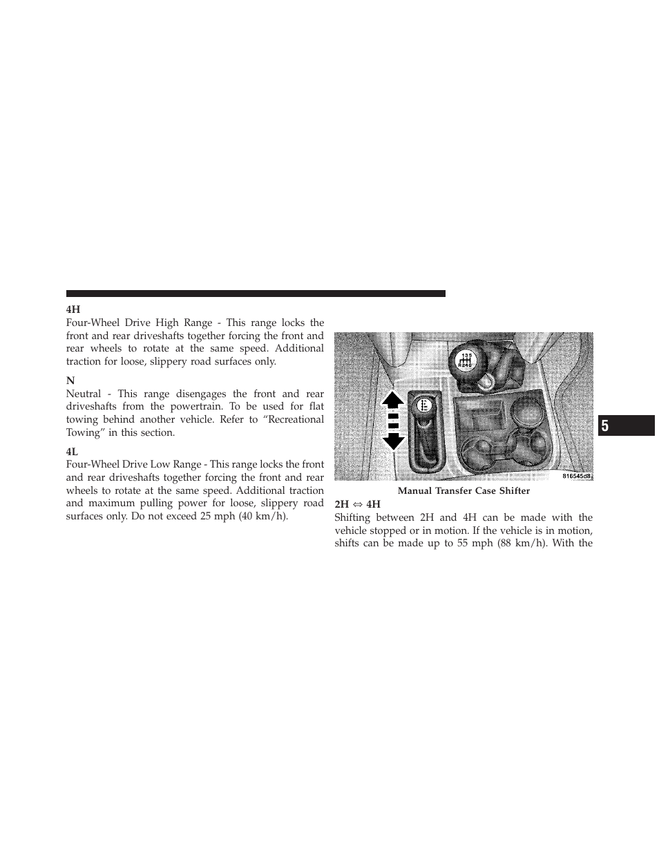 Shifting procedure - manually shifted, Transfer case | Ram Trucks 2010 Chassis Cab User Manual | Page 235 / 423