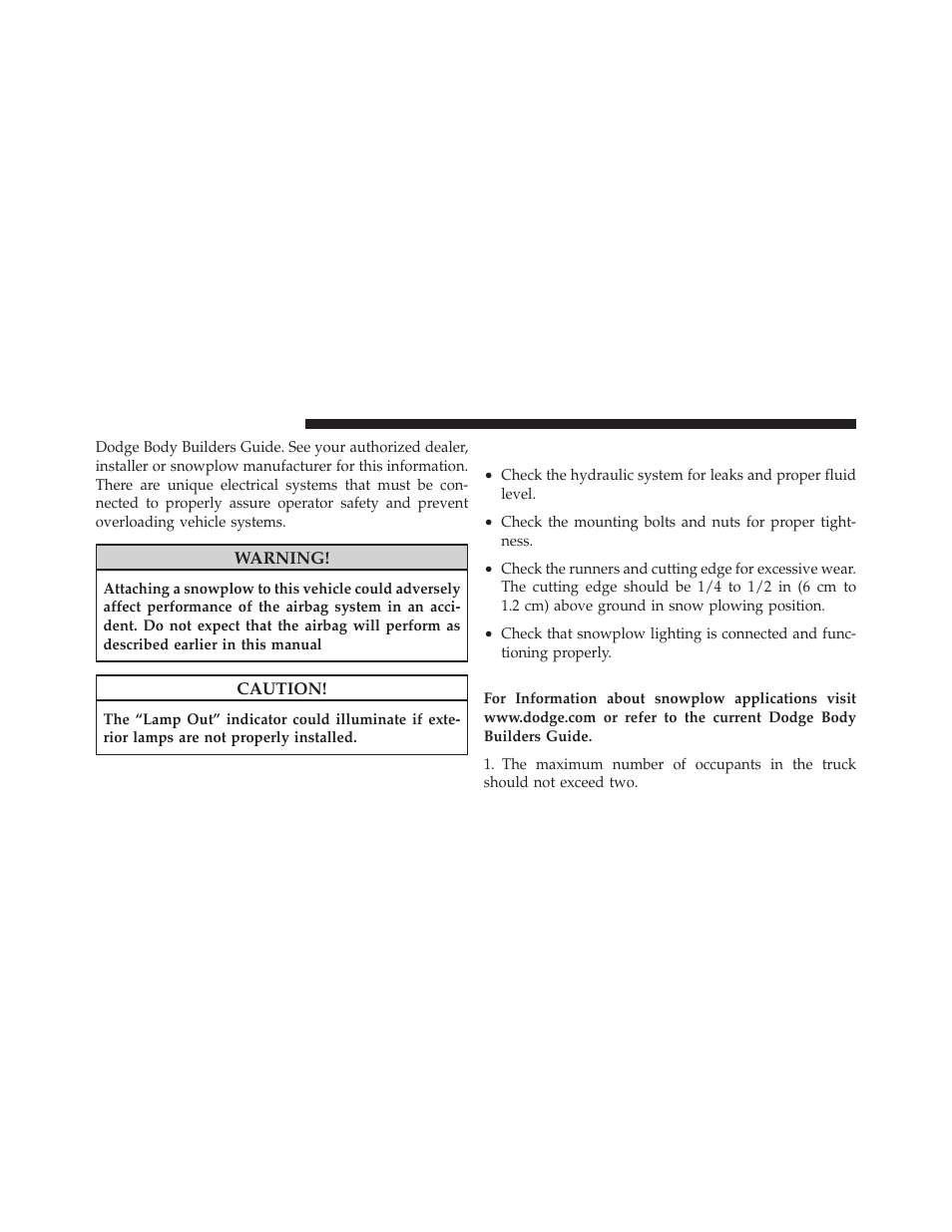 Before plowing, Snowplow prep package model availability, Snowplow prep package | Model availability | Ram Trucks 2010 Chassis Cab User Manual | Page 290 / 423