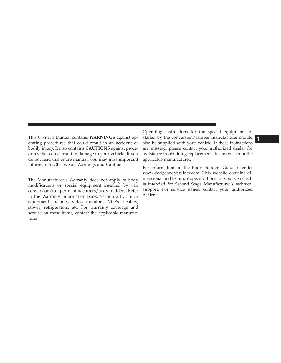 Warnings and cautions, Van conversions/campers | Ram Trucks 2010 Chassis Cab User Manual | Page 9 / 423
