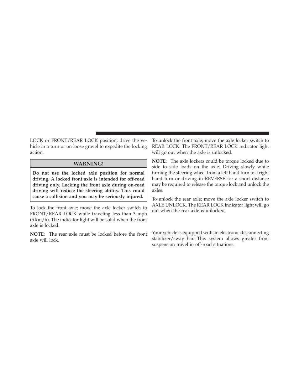 Stabilizer/sway bar system — power wagon only, Stabilizer/sway bar system — power wagon, Only | Ram Trucks 2011 3500 - Owner Manual User Manual | Page 346 / 636