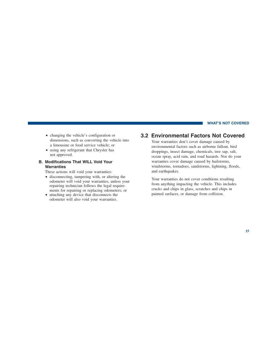 Environmental factors not covered, 2 environmental factors not covered | Ram Trucks 2011 3500 - Warranty Manual User Manual | Page 17 / 44