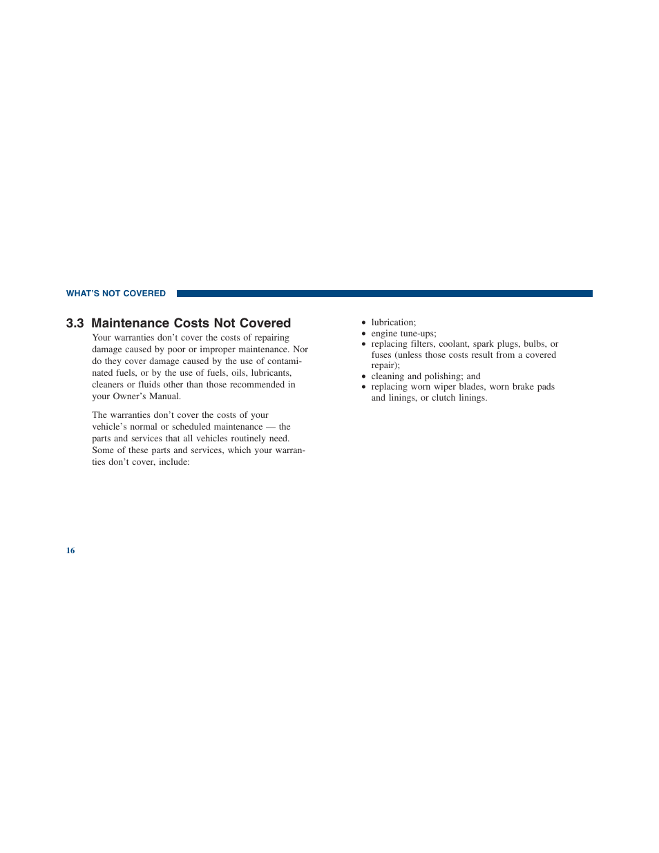 Maintenance costs not covered, 3 maintenance costs not covered | Ram Trucks 2011 3500 - Warranty Manual User Manual | Page 18 / 44