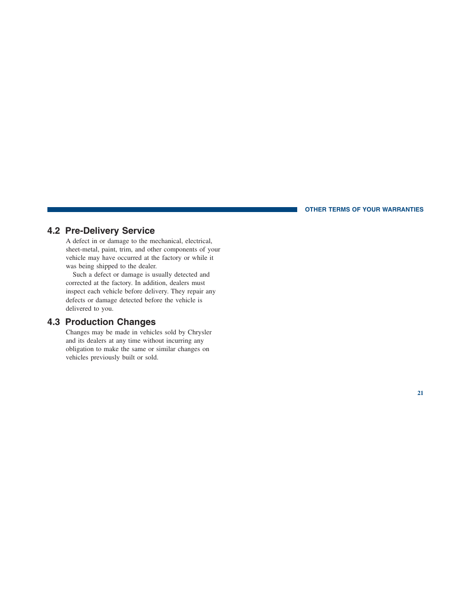 Pre-delivery service, Production changes, 2 pre-delivery service | 3 production changes | Ram Trucks 2011 3500 - Warranty Manual User Manual | Page 23 / 44