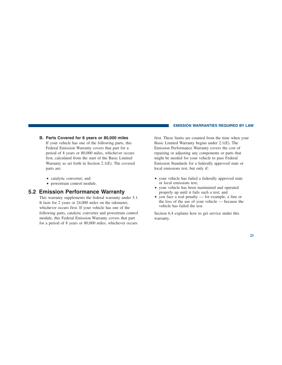 Emission performance warranty, 2 emission performance warranty | Ram Trucks 2011 3500 - Warranty Manual User Manual | Page 25 / 44