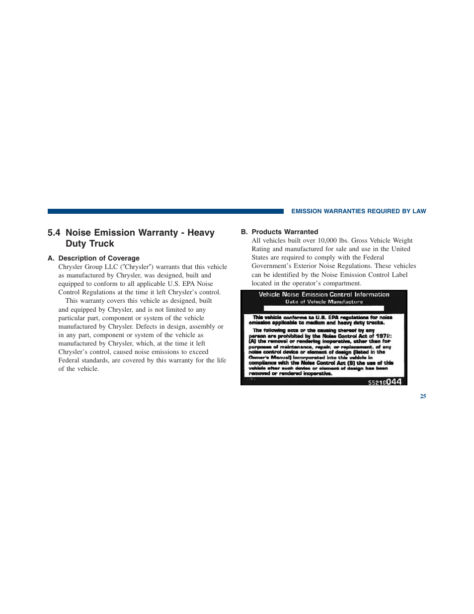 Noise emission warranty - heavy duty truck, 4 noise emission warranty - heavy duty truck | Ram Trucks 2011 3500 - Warranty Manual User Manual | Page 27 / 44