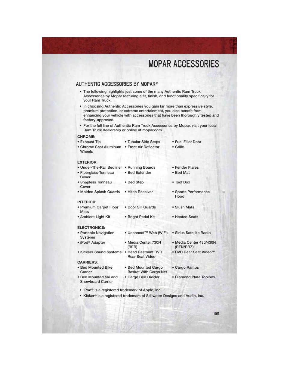 Mopar accessories, Authentic accessories by mopar | Ram Trucks 2011 3500 - User Guide User Manual | Page 107 / 116