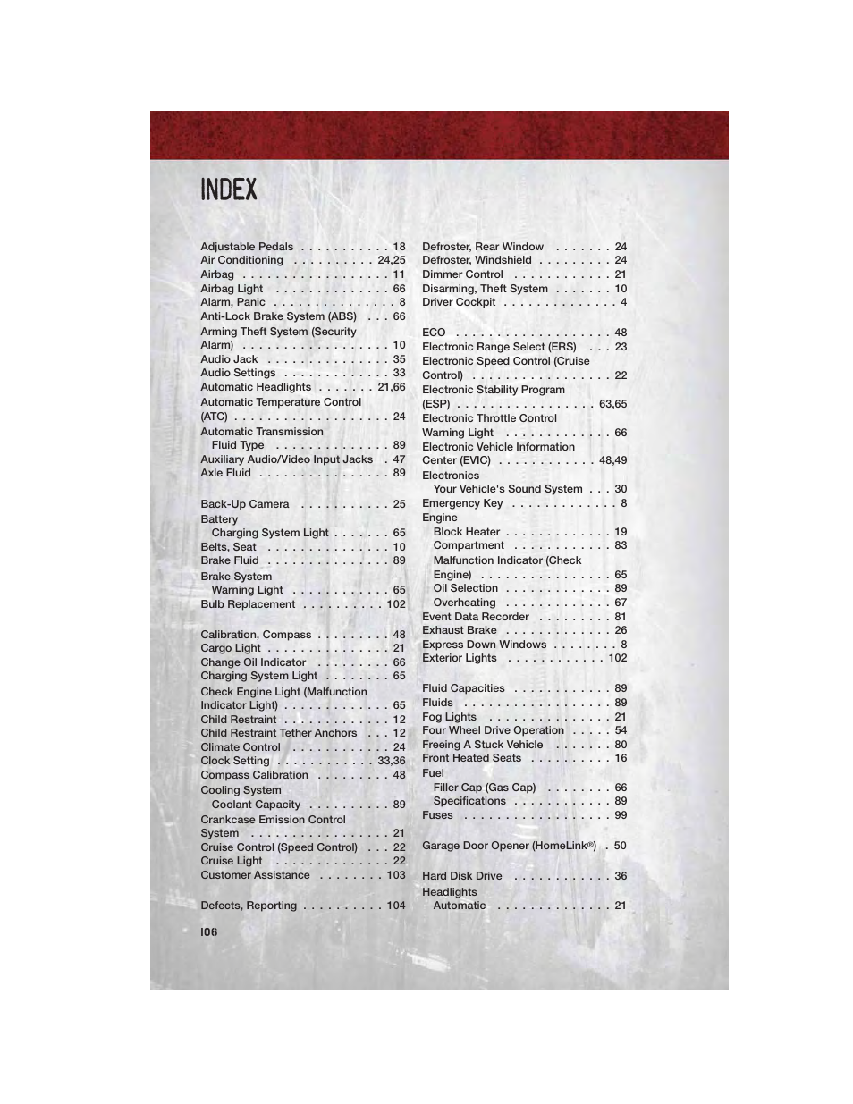 Index | Ram Trucks 2011 3500 - User Guide User Manual | Page 108 / 116